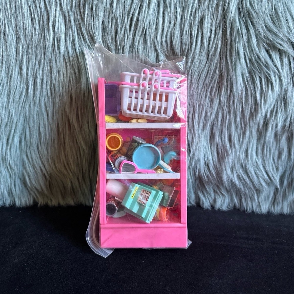 "Vintage 90s Doll Supermarket Accessory Lot – Cash Register, Food Pantry Fruit‎